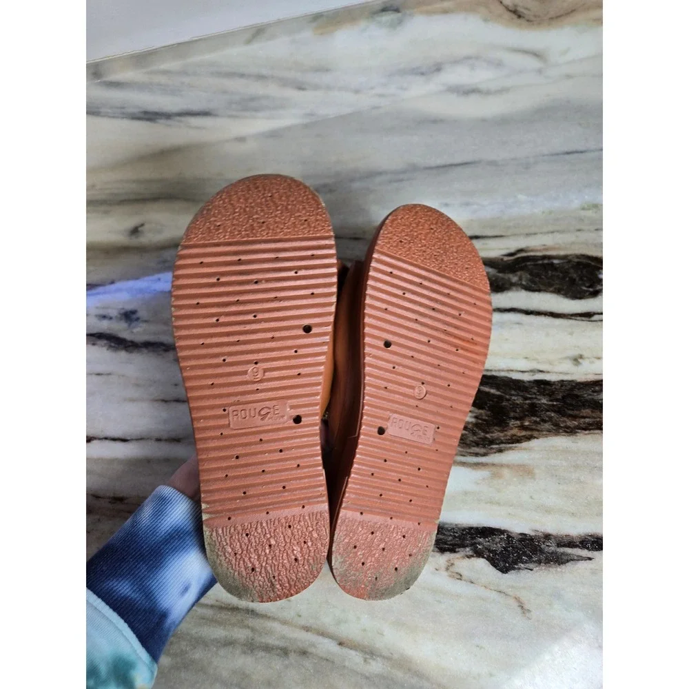 Rouge‎ Helium Womens Cognac Brown Bow Platform Slide Sandals Size 9